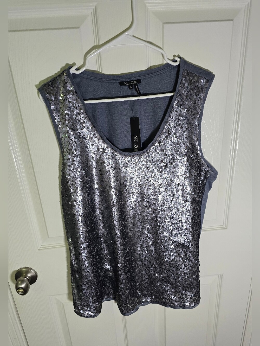 NWT Nic + Zoe Sparkle Sequin Grey Womens Tank Top XL